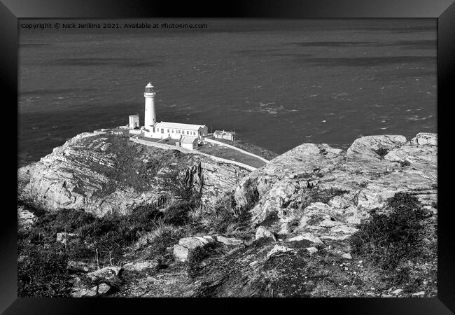 South Stack Lighthouse Anglesey Monochrome  Framed Print by Nick Jenkins