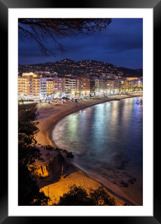 Lloret de Mar SeasideTown at Night Framed Mounted Print by Artur Bogacki