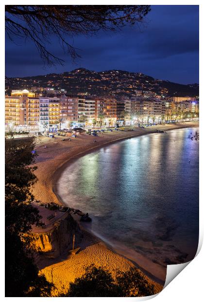 Lloret de Mar SeasideTown at Night Print by Artur Bogacki