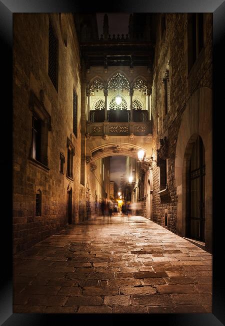 Gothic Quarter in Barcelona at Night Framed Print by Artur Bogacki