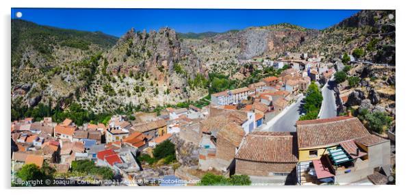 Panoramic of the Spanish city of Ayna, in La Mancha, seen from a Acrylic by Joaquin Corbalan
