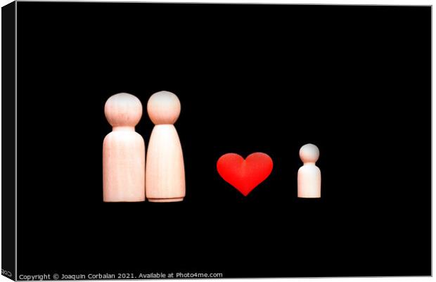 Wooden figures representing the love of the family, parents who  Canvas Print by Joaquin Corbalan