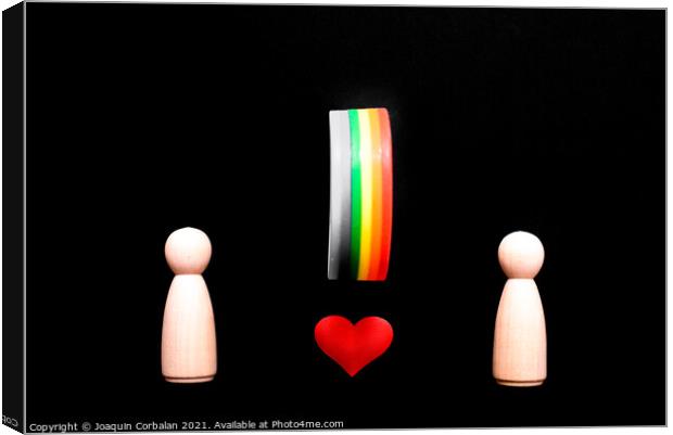 Wooden figures representing two lesbian women in love, with the  Canvas Print by Joaquin Corbalan