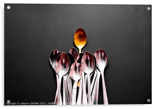 A luxury golden spoon stands out from the rest of the simpler an Acrylic by Joaquin Corbalan