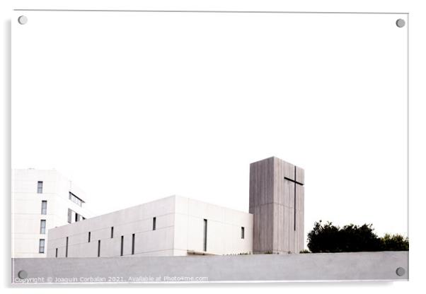 Modern monastery of recent construction, isolated with high conc Acrylic by Joaquin Corbalan