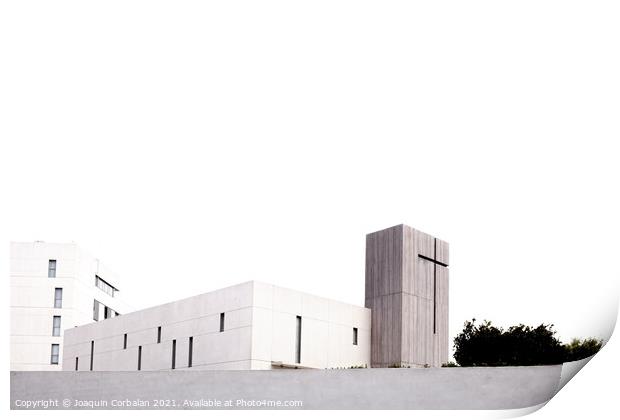 Modern monastery of recent construction, isolated with high conc Print by Joaquin Corbalan