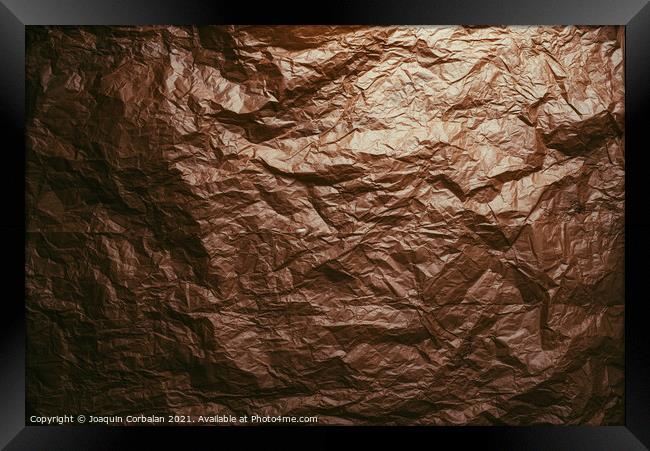 Crumpled and expanded paper with natural texture of reddish tone Framed Print by Joaquin Corbalan