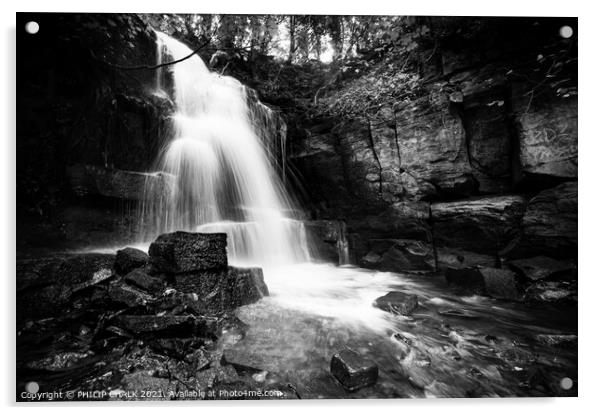 Wensley waterfall Yorkshire dales black and white  346  Acrylic by PHILIP CHALK