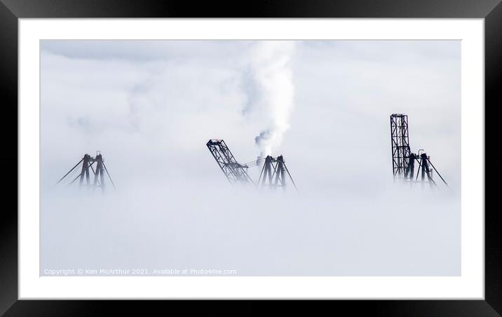 Cranes in the mist  Framed Mounted Print by Ken McArthur