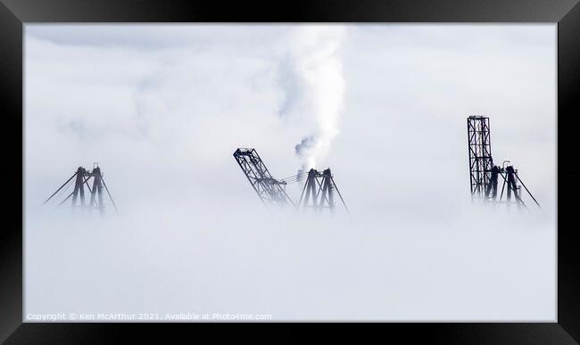 Cranes in the mist  Framed Print by Ken McArthur