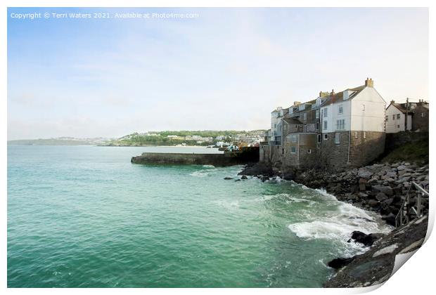 High Tide at Bamaluz Beach St Ives Print by Terri Waters