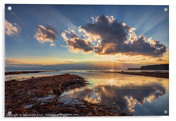 Sunset Sunbeams at Kimmeridge Bay Acrylic by Paul Smith