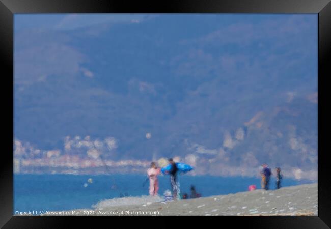 Blurried winter seascape at Paola (Cosenza) in Italy on the Calabrian Tyrrhenian Sea Framed Print by Alessandro Mari