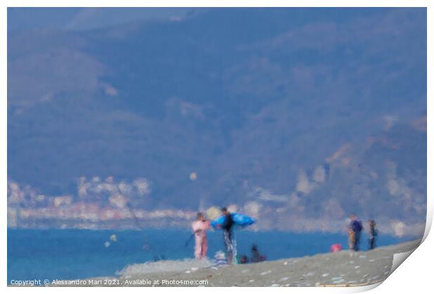 Blurried winter seascape at Paola (Cosenza) in Italy on the Calabrian Tyrrhenian Sea Print by Alessandro Mari