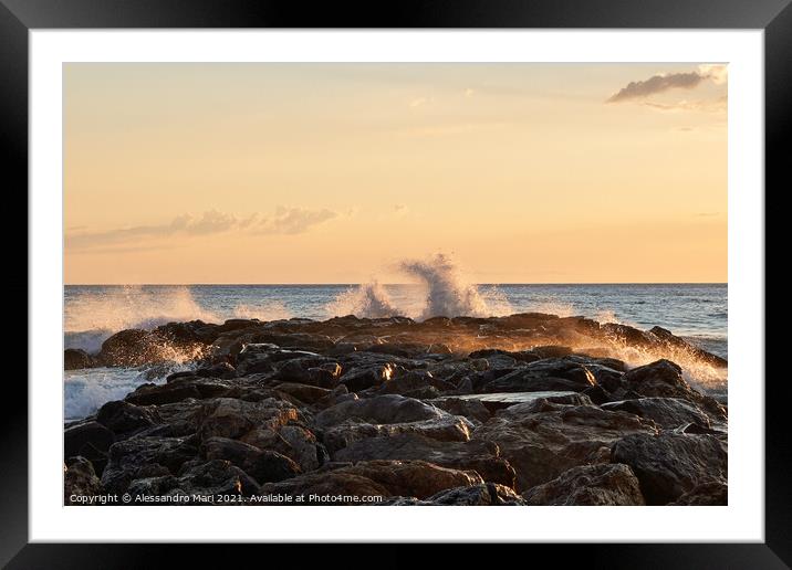 Beautiful scenery of a rocky coast at sunset in Belvedere Marittimo, Italy Framed Mounted Print by Alessandro Mari