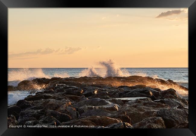 Beautiful scenery of a rocky coast at sunset in Belvedere Marittimo, Italy Framed Print by Alessandro Mari