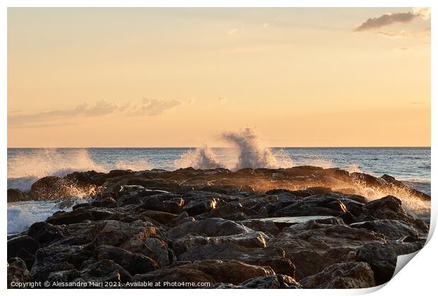 Beautiful scenery of a rocky coast at sunset in Belvedere Marittimo, Italy Print by Alessandro Mari