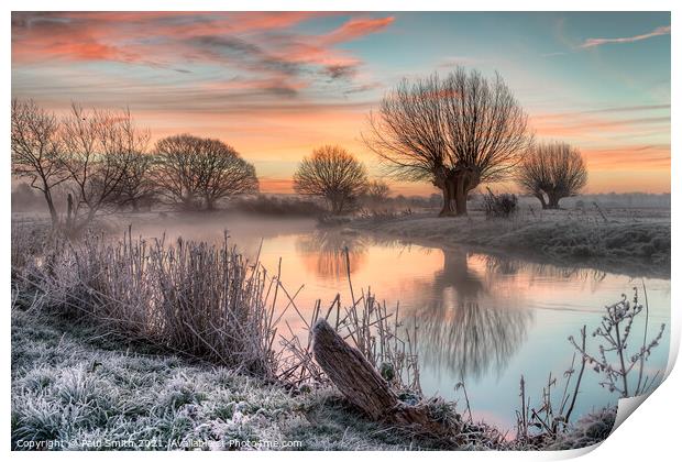 Misty Dawn on the River Stour Print by Paul Smith