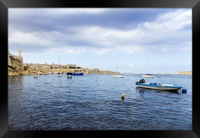 Moored Boats in the Grand Harbour Framed Print by Christopher Kelly