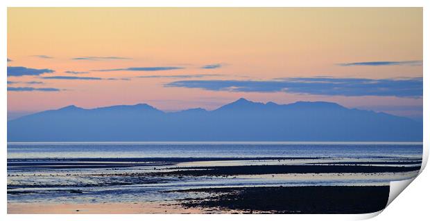 Isle of Arran mountains at dusk Print by Allan Durward Photography