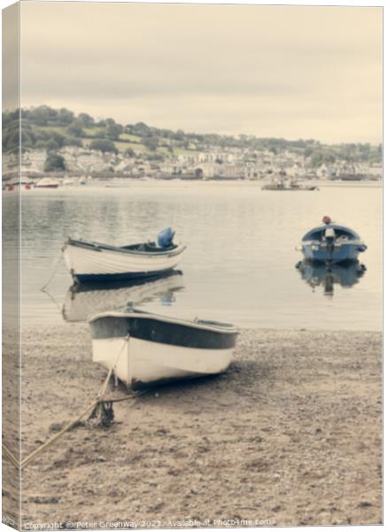 Boats Beached At Low Tide On Teignmouth 'Back Beac Canvas Print by Peter Greenway