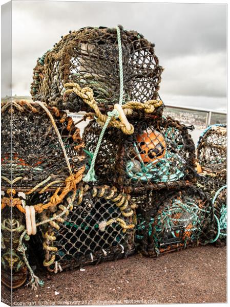 Fishermen Lobster Pots At Shaldon, Devon Canvas Print by Peter Greenway