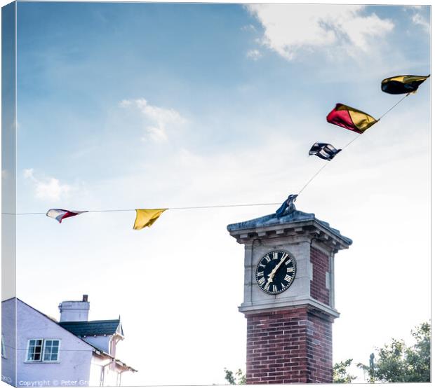 Regatta Bunting On The Clock Tower In Shaldon, Dev Canvas Print by Peter Greenway