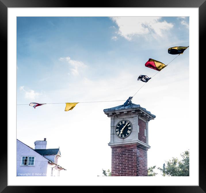 Regatta Bunting On The Clock Tower In Shaldon, Dev Framed Mounted Print by Peter Greenway