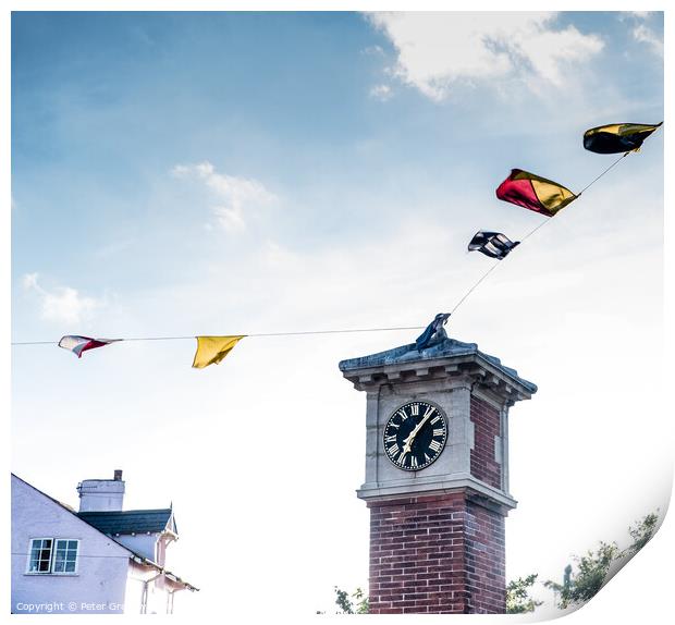 Regatta Bunting On The Clock Tower In Shaldon, Dev Print by Peter Greenway