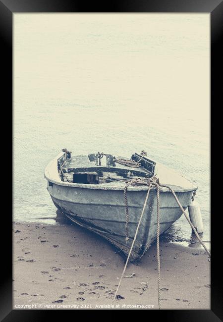 Moored Rowing Boat At Low Tide, Shaldon, Devon Framed Print by Peter Greenway