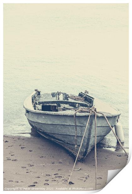 Moored Rowing Boat At Low Tide, Shaldon, Devon Print by Peter Greenway