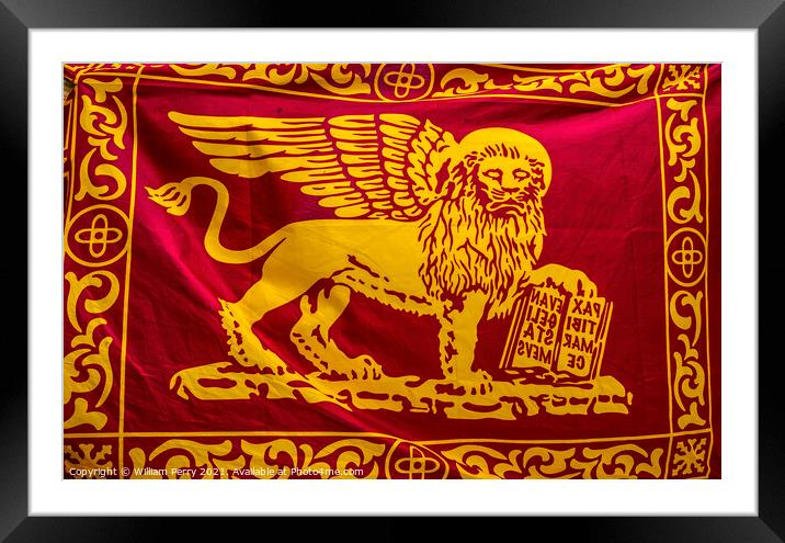 Yellow Maroon St Mark Lion Venetian Flag Venice Italy Framed Mounted Print by William Perry