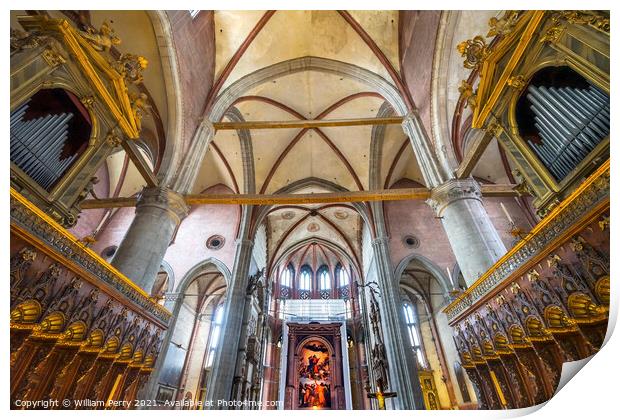 Choir Stall Organ Titian Assumption Mary Painting Frari Church V Print by William Perry