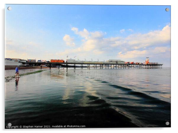 Paddling by Paignton Pier Acrylic by Stephen Hamer