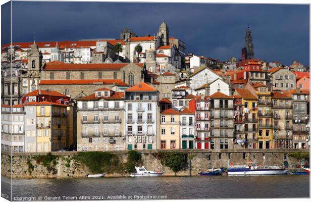 Riverside architecture, Central Porto, Portugal Canvas Print by Geraint Tellem ARPS