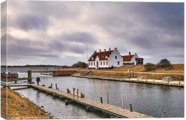 King Frederik VII canal in Loegstoer harbor in rural Denmark Canvas Print by Frank Bach