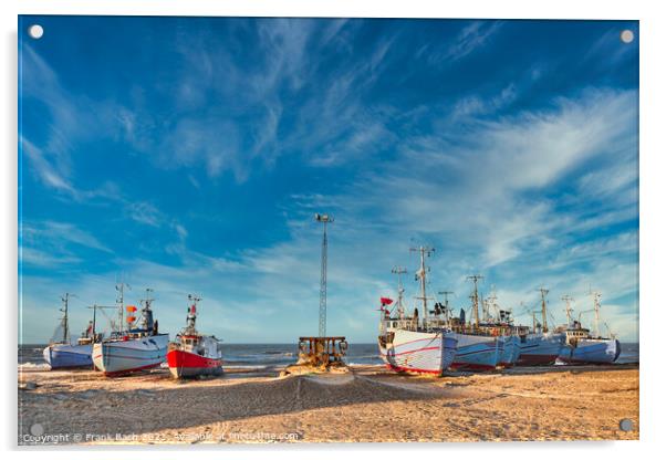 Coastal fishing boats vessels at Thorup beach in Western Denmark Acrylic by Frank Bach