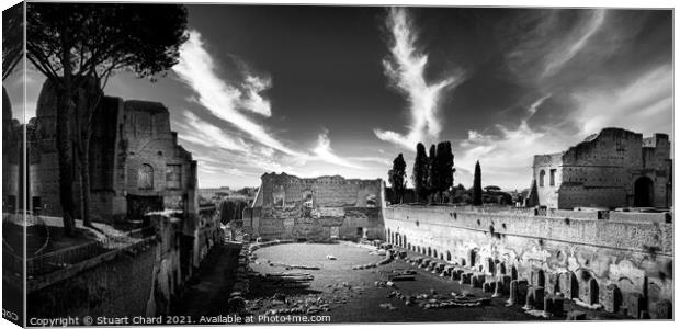 Forum in Rome, Italy Black & white panorama photog Canvas Print by Stuart Chard