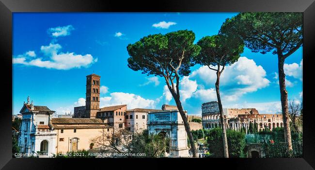 View of the Forum and Colosseum in Rome,Italy Framed Print by Stuart Chard