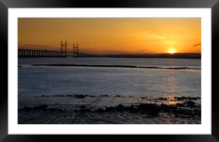 Severn Estuary and Prince of Wales Bridge at sunset, UK Framed Mounted Print by Geraint Tellem ARPS