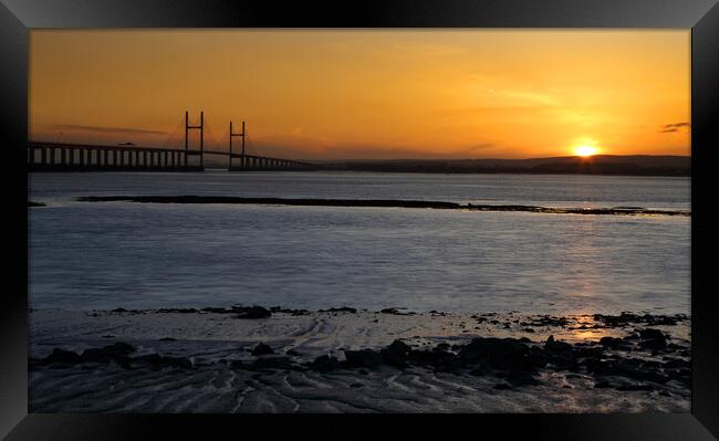Severn Estuary and Prince of Wales Bridge at sunset, UK Framed Print by Geraint Tellem ARPS