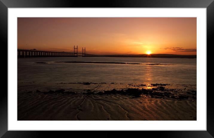Severn Estuary and Prince of Wales Bridge at sunset, UK Framed Mounted Print by Geraint Tellem ARPS