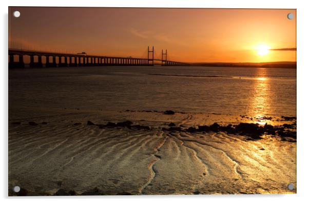 Severn Estuary and Prince of Wales Bridge at sunset, UK Acrylic by Geraint Tellem ARPS