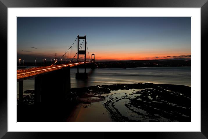 Severn Estuary and Severn Bridge at twilight, UK Framed Mounted Print by Geraint Tellem ARPS