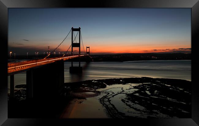 Severn Estuary and Severn Bridge at twilight, UK Framed Print by Geraint Tellem ARPS