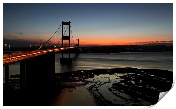 Severn Estuary and Severn Bridge at twilight, UK Print by Geraint Tellem ARPS