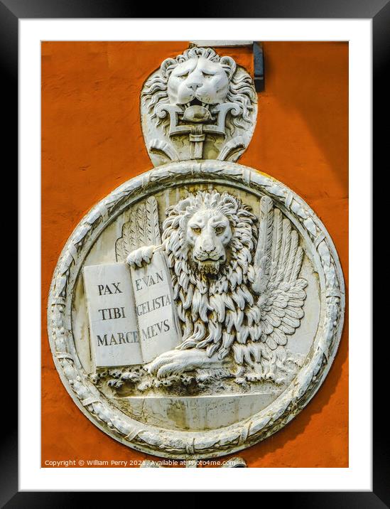 St Mark Lion Venetian Symbol Neighborhood Venice Italy Framed Mounted Print by William Perry