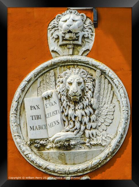 St Mark Lion Venetian Symbol Neighborhood Venice Italy Framed Print by William Perry
