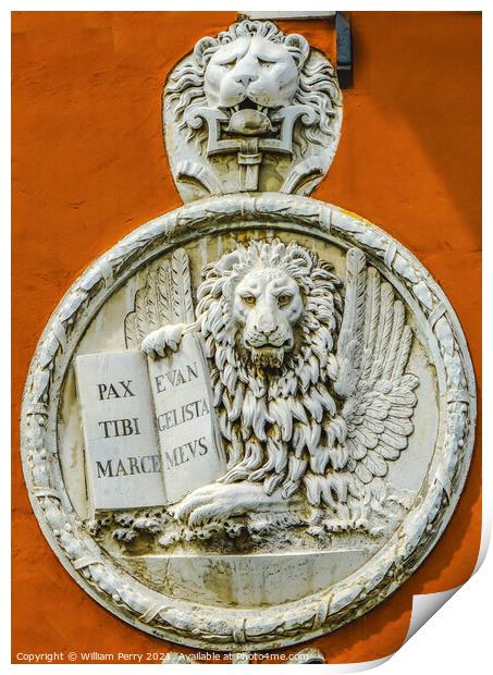St Mark Lion Venetian Symbol Neighborhood Venice Italy Print by William Perry