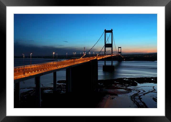 Severn Estuary and Severn Bridge at twilight, UK Framed Mounted Print by Geraint Tellem ARPS